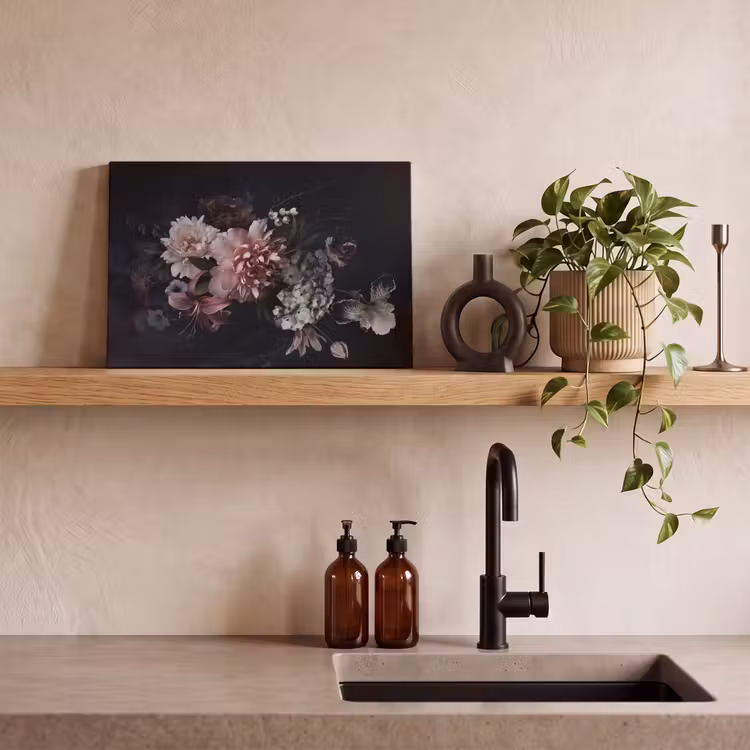 Bloemen - Vintage - Pastel - Zwart - Boeket canvas 2cm klein -sfeer3