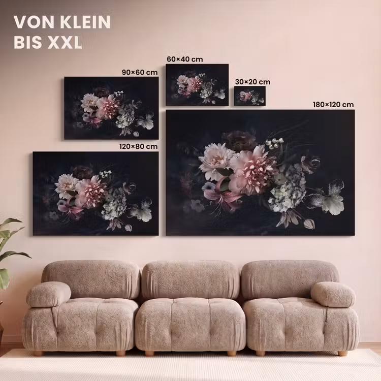 Bloemen - Vintage - Pastel - Zwart - Boeket canvas 2cm klein -Xsfeer8_DE