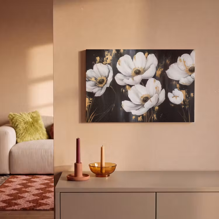 Bloemen - Wit - Abstract canvas 2cm klein -sfeer1