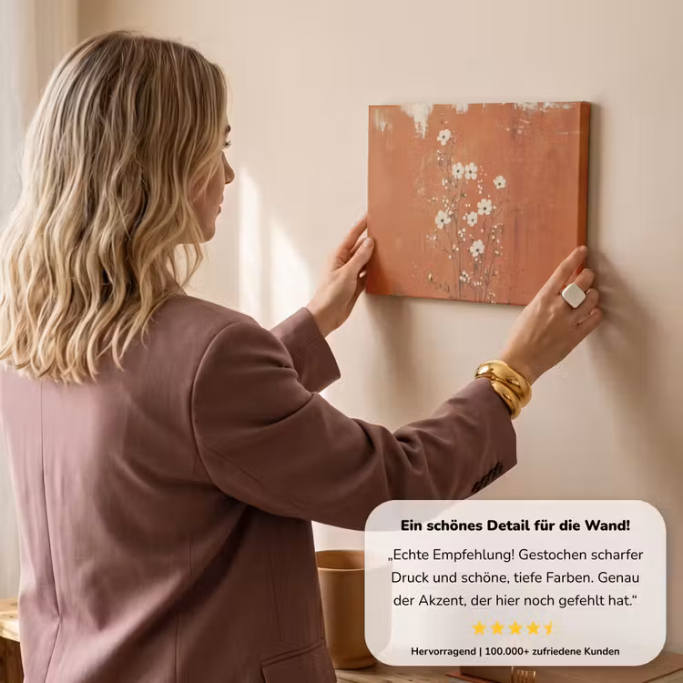 Bloemen - Wit - Subtiel - Roestkleur canvas 2cm klein -sfeer3
