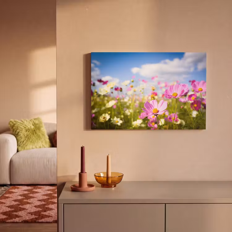 Bloemen - Wei - Paars - Gras - Wit - Wolken - Blauw canvas 2cm klein -sfeer1