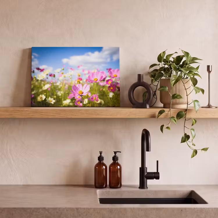 Bloemen - Wei - Paars - Gras - Wit - Wolken - Blauw canvas 2cm klein -sfeer3