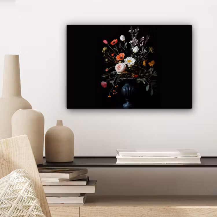Bloemstuk - Vaas - Zwart canvas 2cm klein -closeup_print_DE