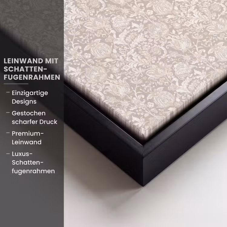 Bloemenprint - Grijs - Crème Canvas met baklijst klein 1125 -uniquesellingpoint_productkenmerken_DE