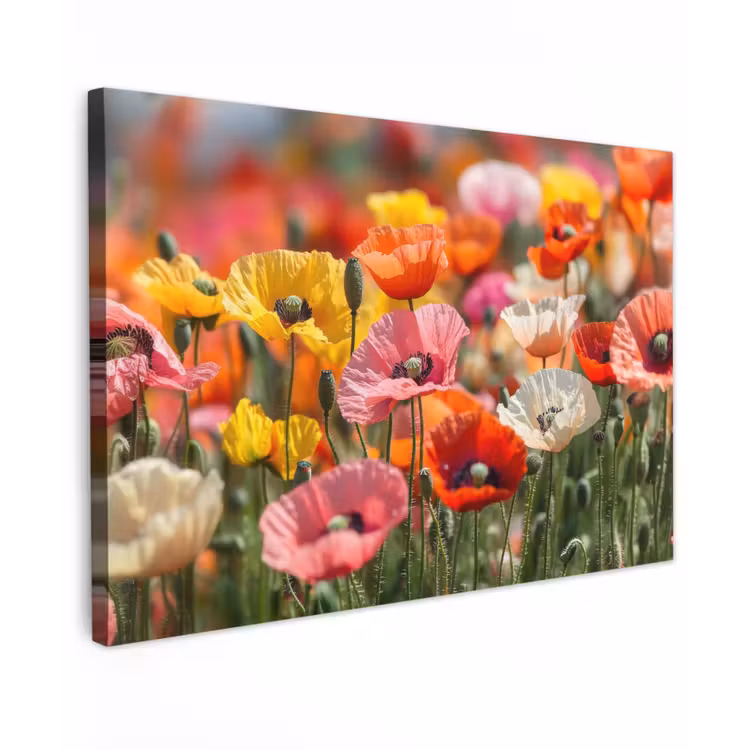 Bloemenveld - Klaprozen - Kleurrijk canvas 2cm klein -z3d