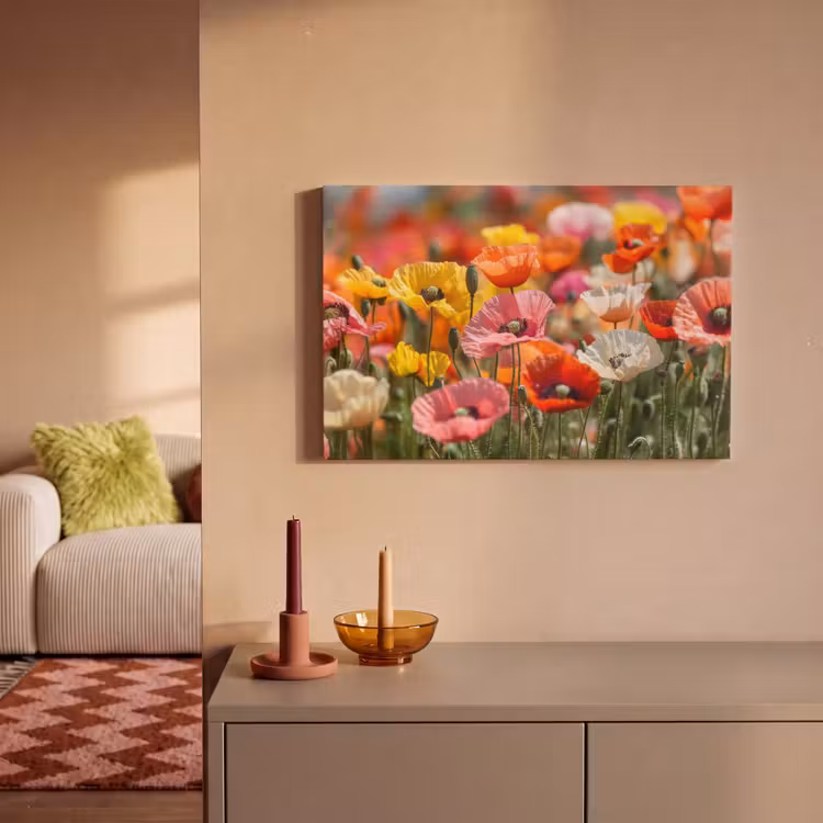 Bloemenveld - Klaprozen - Kleurrijk canvas 2cm klein -sfeer1
