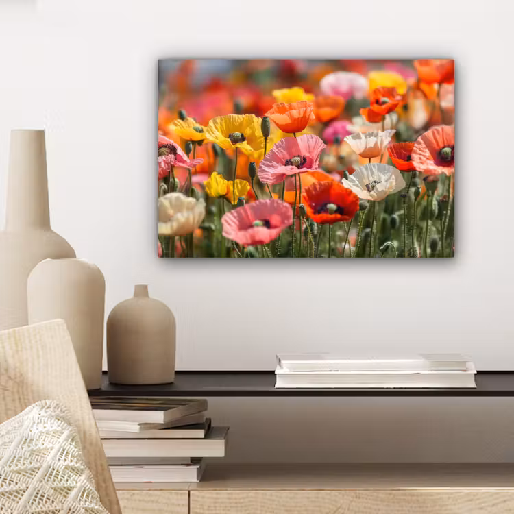 Bloemenveld - Klaprozen - Kleurrijk canvas 2cm klein -sfeer6