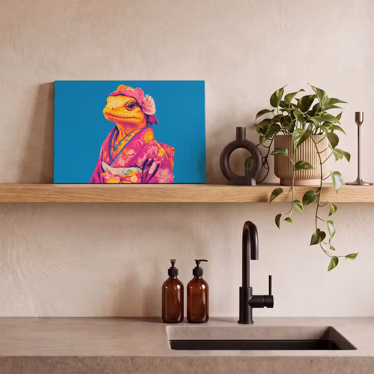 Bloemenkrans - Hagedis - Kimono - Paars canvas 2cm klein -closeup_print_DE
