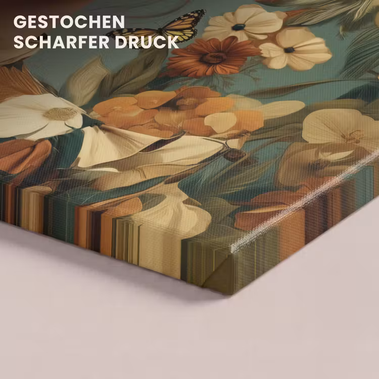 Bloemenkrans - Vrouwengezicht - Zonnebril - Oranje canvas 2cm klein -closeup_print_DE