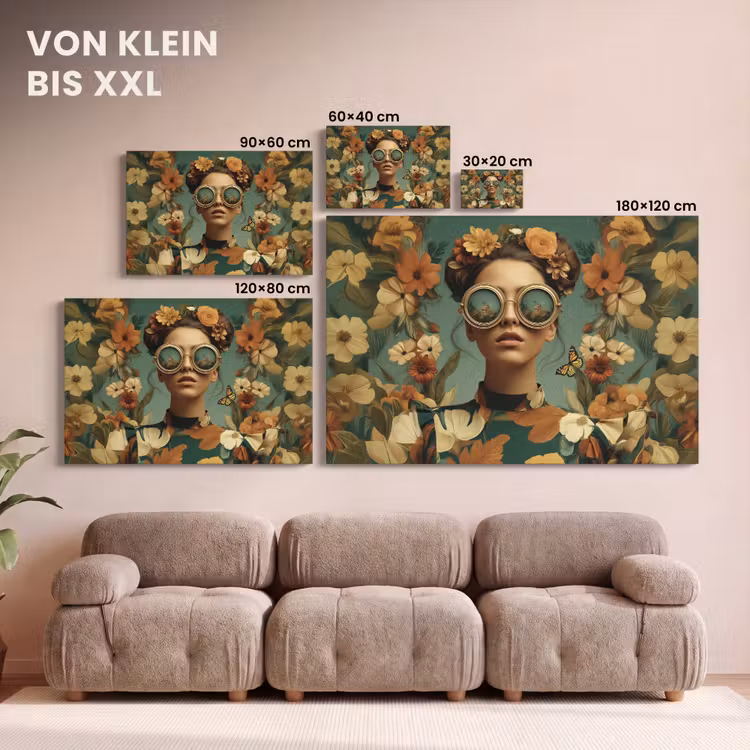 Bloemenkrans - Vrouwengezicht - Zonnebril - Oranje canvas 2cm klein -Xsfeer8_DE