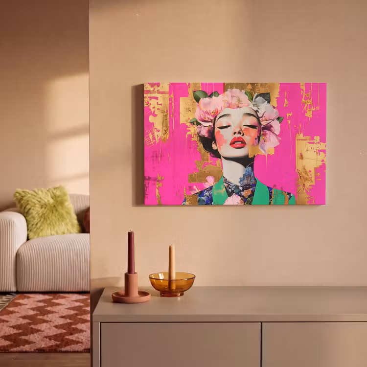 Bloemenkroon - Goud - Vrouw - Portret canvas 2cm klein -sfeer1