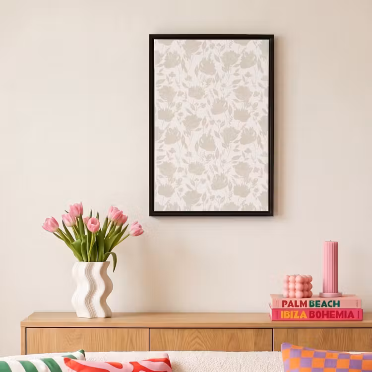 Bloemenpatroon - Silhouet - Wit Canvas met baklijst klein 1125 -atmosphere_sfeer1_global