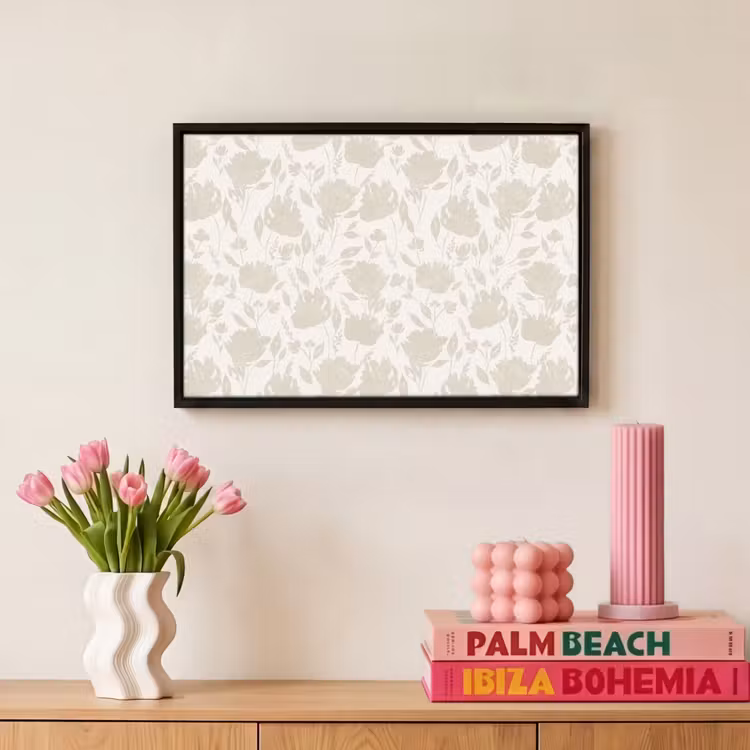 Bloemenpatroon - Silhouet - Wit Canvas met baklijst klein 1125 -atmosphere_sfeer4_global