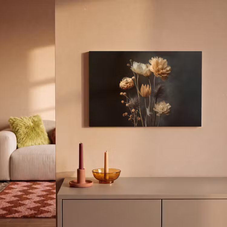 Boeket - Bloemen - Licht - Zwart canvas 2cm klein -sfeer1