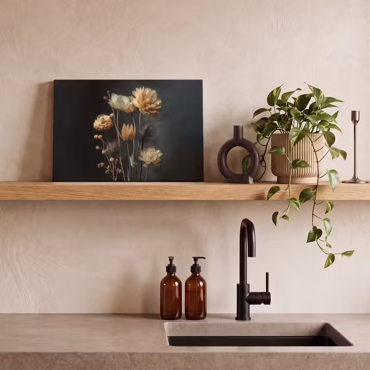 Boeket - Bloemen - Licht - Zwart canvas 2cm klein -sfeer6