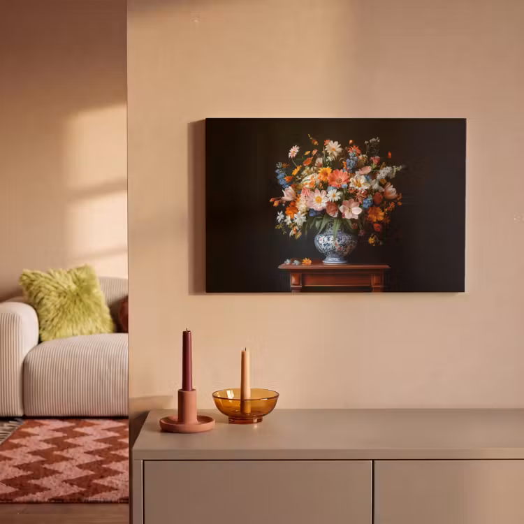 Boeket - Roze - Bloemen - Vaas canvas 2cm klein -sfeer1