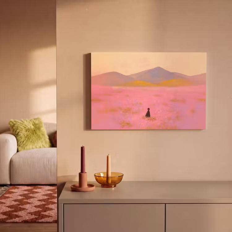 Bloemenweide - Heuvels - Silhouet - Roze canvas 2cm klein -sfeer1