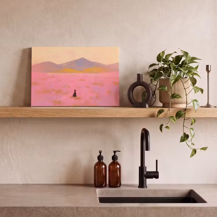 Bloemenweide - Heuvels - Silhouet - Roze canvas 2cm klein -sfeer3