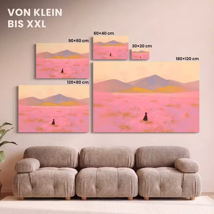 Bloemenweide - Heuvels - Silhouet - Roze canvas 2cm klein -Xsfeer8_DE