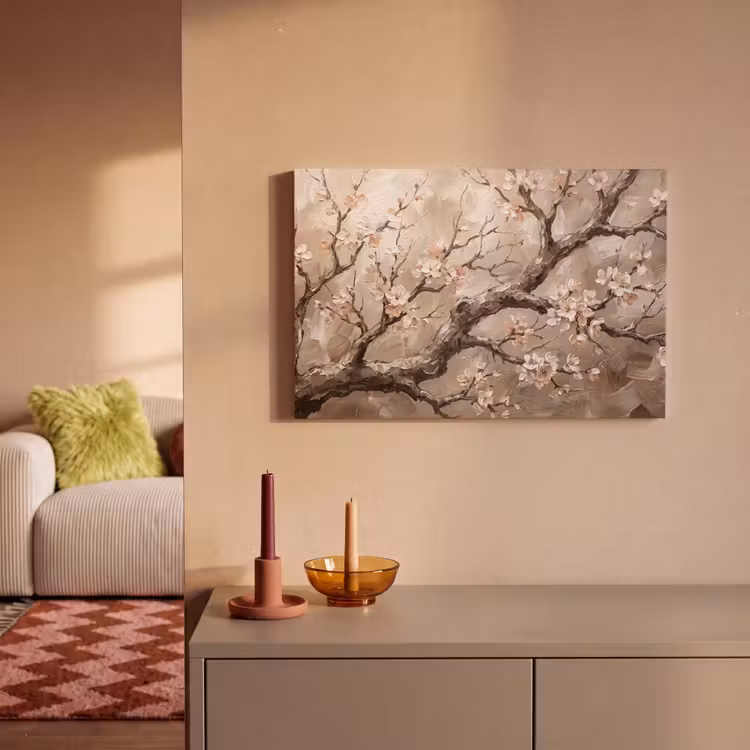 Bloesem - Takken - Schilderij - Beige - Serene canvas 2cm klein -sfeer1
