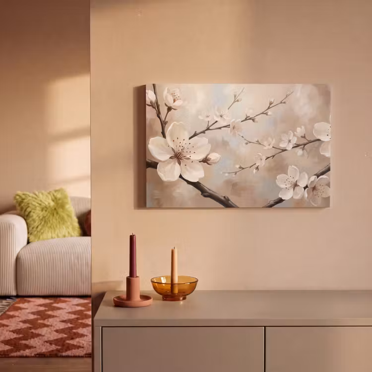 Bloesem - Takken - Schilderij - Beige - Serene canvas 2cm klein -sfeer1