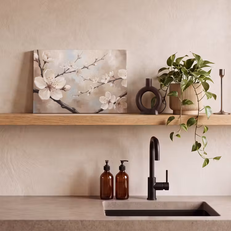 Bloesem - Takken - Schilderij - Beige - Serene canvas 2cm klein -sfeer3