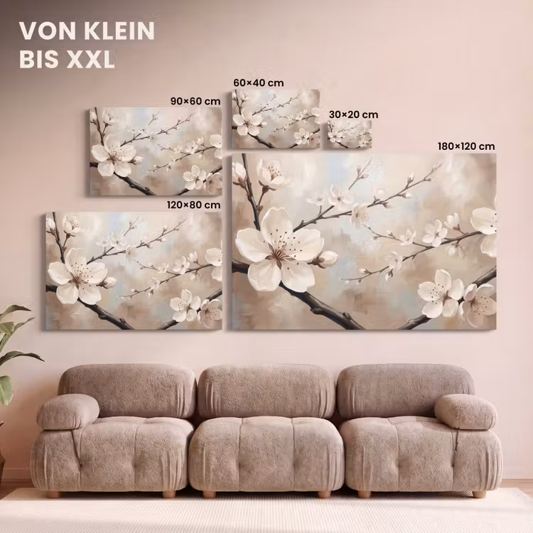 Bloesem - Takken - Schilderij - Beige - Serene canvas 2cm klein -Xsfeer8_DE