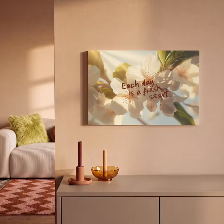 Bloesems - Zonlicht - Quote - Wit canvas 2cm klein -sfeer1