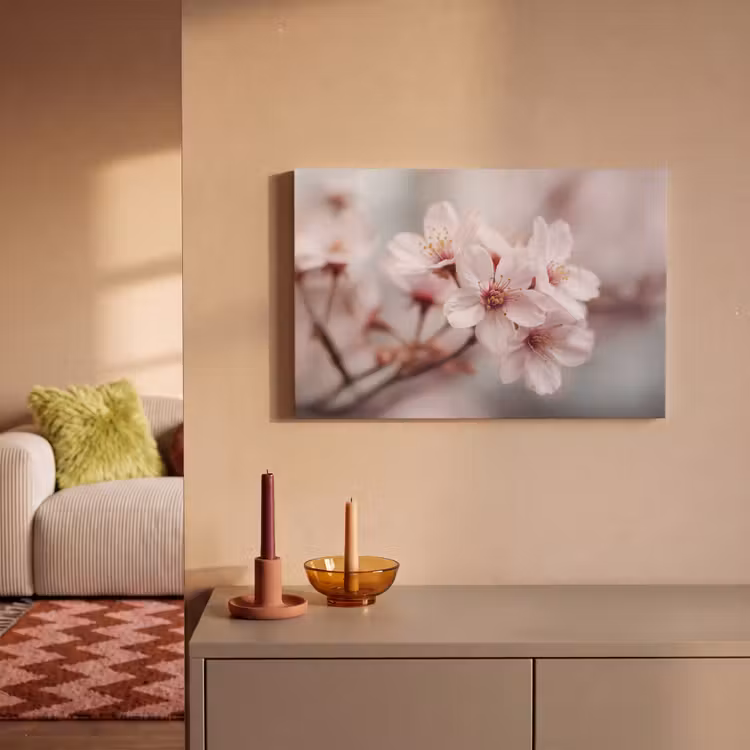 Bloesems - Meeldraden - Geel - Wazig canvas 2cm klein -sfeer1