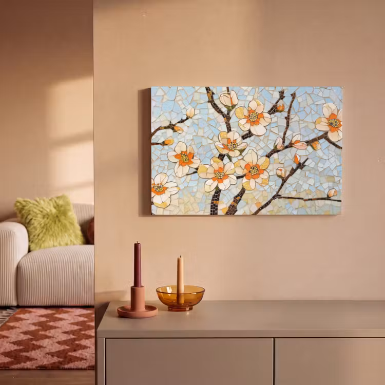 Bloesems - Wit - Mozaïek - Tak canvas 2cm klein -sfeer1