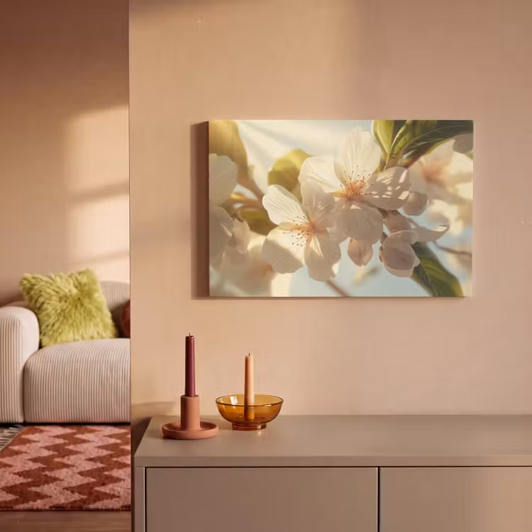Bloesems - Wit - Zonnestralen - Bloemblaadjes canvas 2cm klein -sfeer1