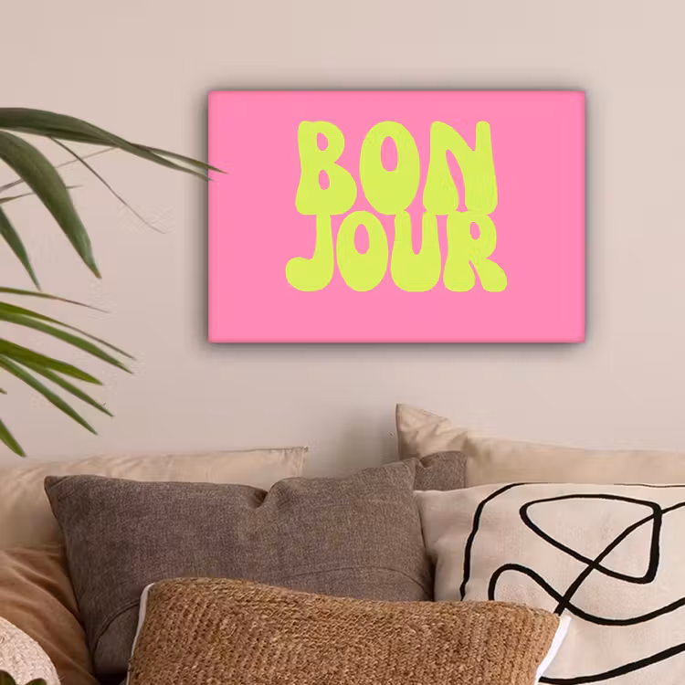Bonjour - Roze - Fel groen canvas 2cm klein -sfeer1