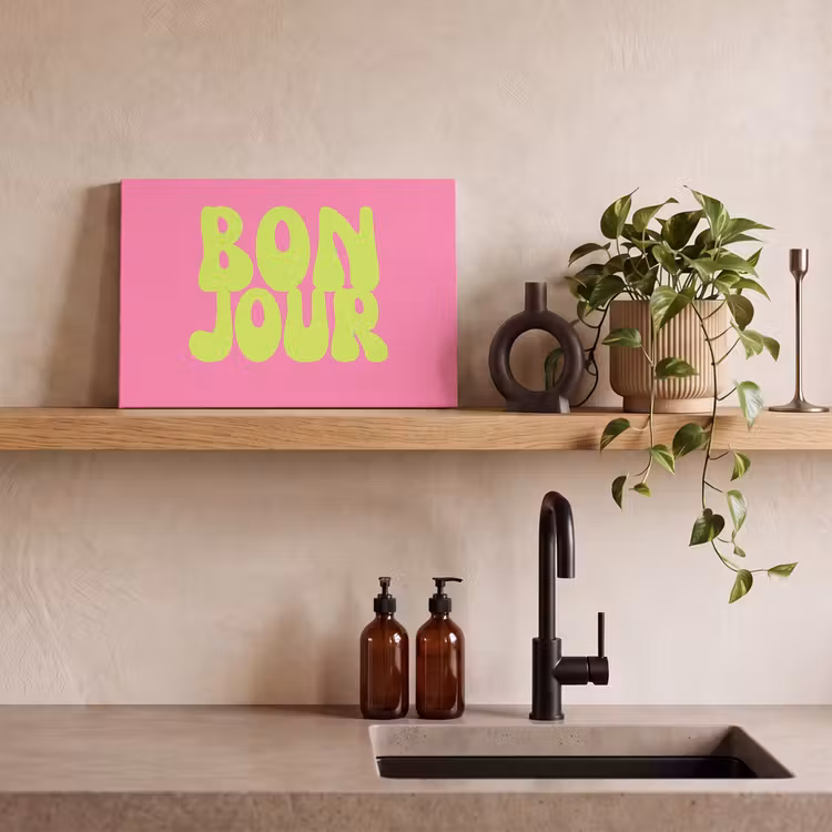 Bonjour - Roze - Fel groen canvas 2cm klein -sfeer3