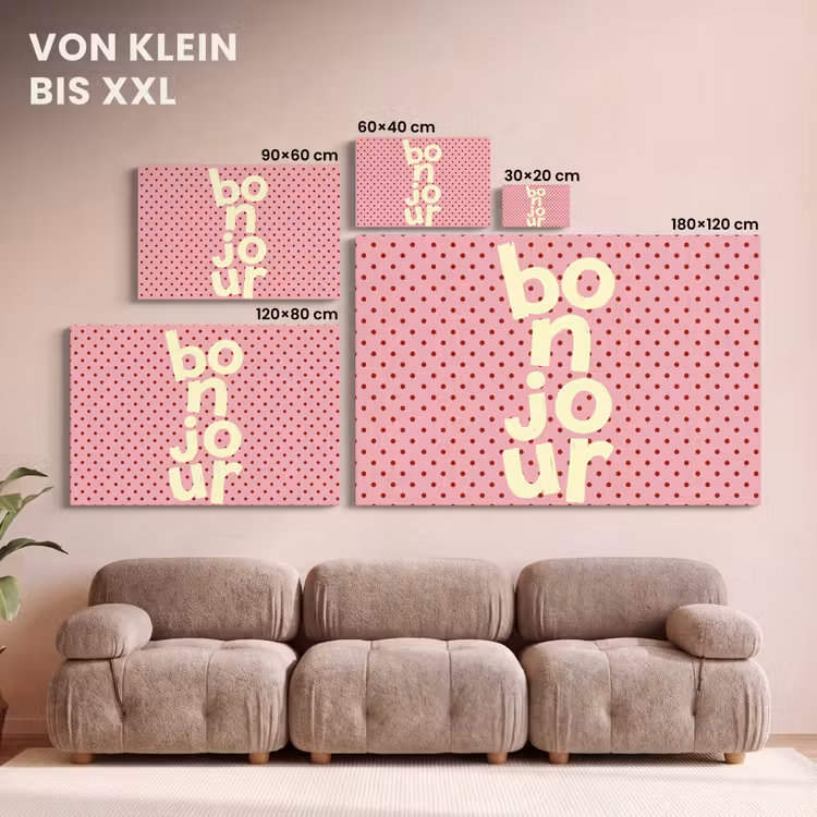 Bonjour - Stippen - Roze- Geel canvas 2cm klein -Xsfeer8_DE