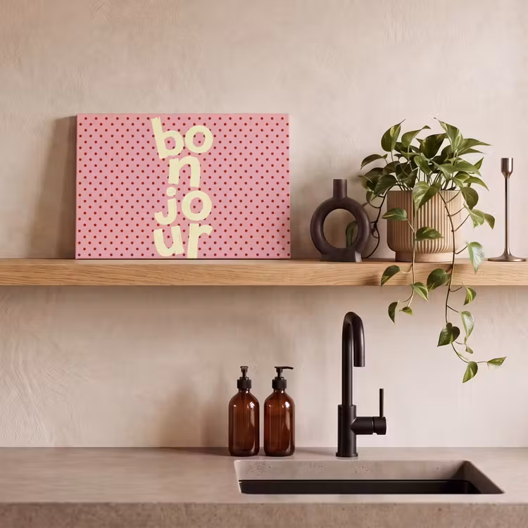 Bonjour - Stippen - Roze- Geel canvas 2cm klein -sfeer3