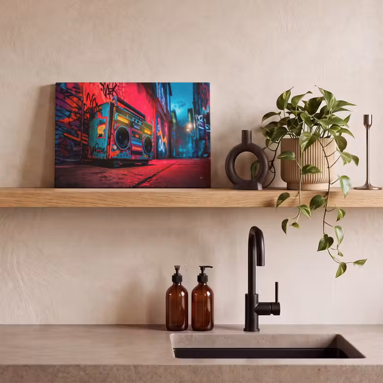 Boombox - Rood - Graffiti - Neon canvas 2cm klein -sfeer6
