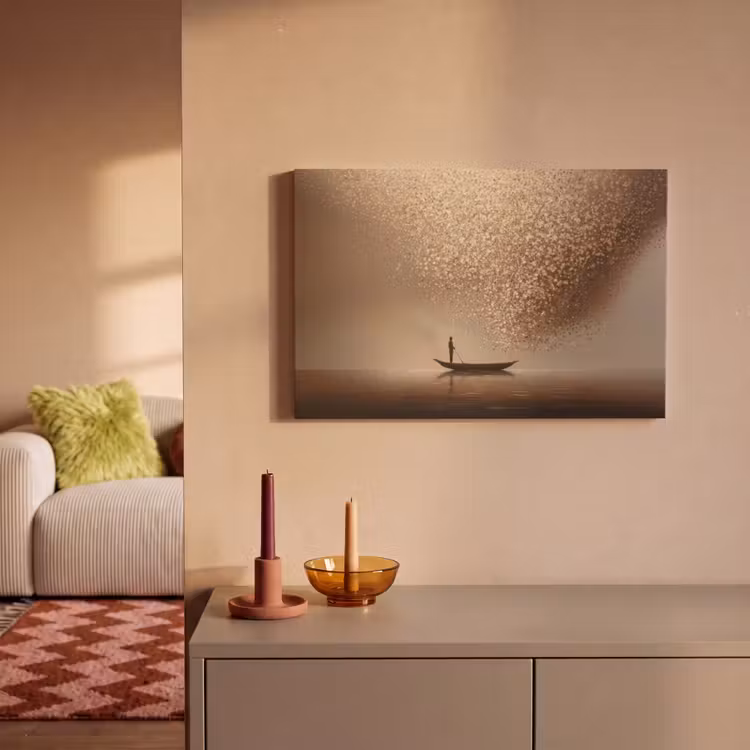 Bootje - Blaadjes - Goud - Water canvas 2cm klein -sfeer1