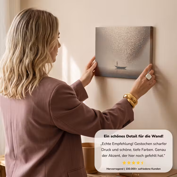 Bootje - Blaadjes - Goud - Water canvas 2cm klein -sfeer3