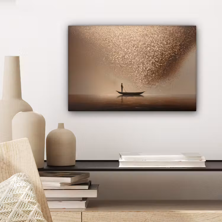 Bootje - Blaadjes - Goud - Water canvas 2cm klein -sfeer6