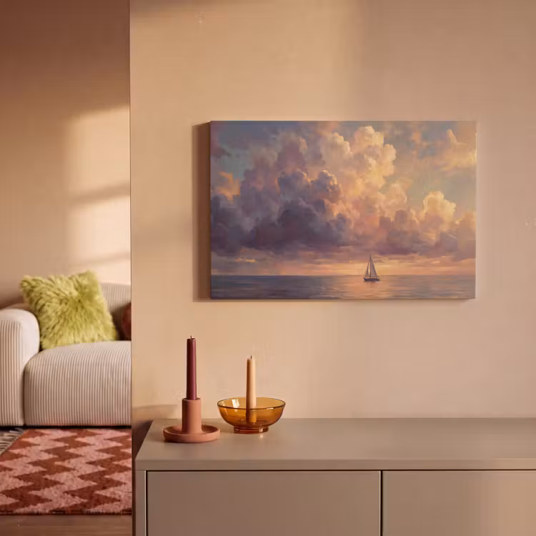 Boot - Zonsondergang - Zee - Natuur - Goud canvas 2cm klein -sfeer1