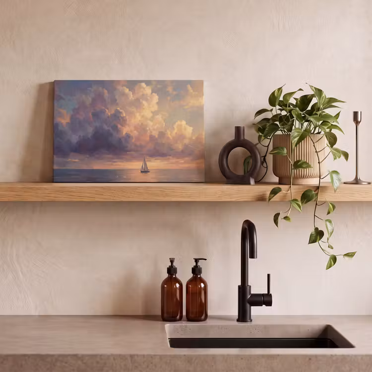 Boot - Zonsondergang - Zee - Natuur - Goud canvas 2cm klein -sfeer3