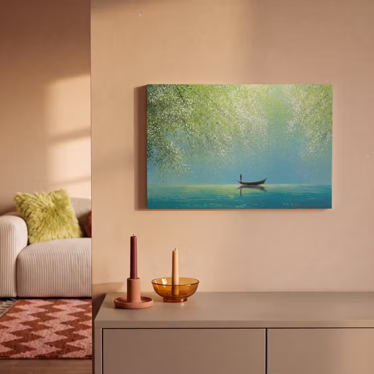 Bootje - Water - Bladeren - Bloesems canvas 2cm klein -sfeer1