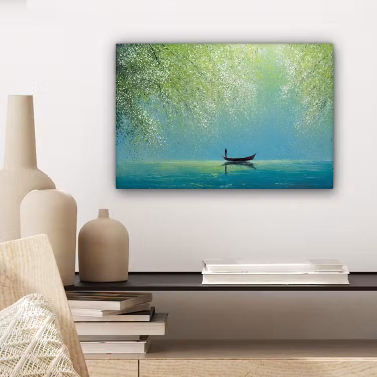 Bootje - Water - Bladeren - Bloesems canvas 2cm klein -closeup_print_DE