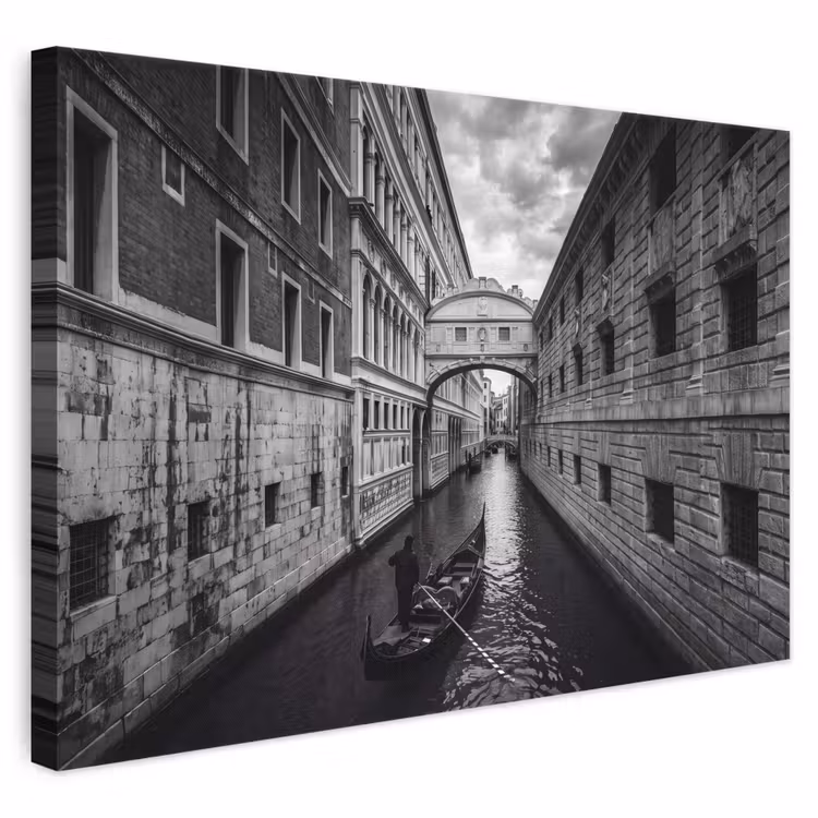 Boot - Waterweg - Stad - Zwart-wit - Architectuur canvas 2cm klein -3d
