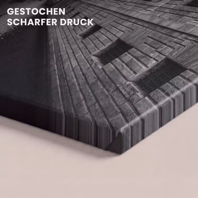 Boot - Waterweg - Stad - Zwart-wit - Architectuur canvas 2cm klein -closeup_print_DE