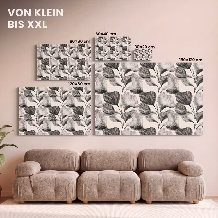 Botanisch - Bladeren - Zwart canvas 2cm klein 34 -Xsfeer8_DE