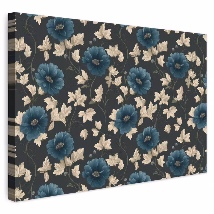 Botanisch - Bloemen - Blauw canvas 2cm klein 34 -3d