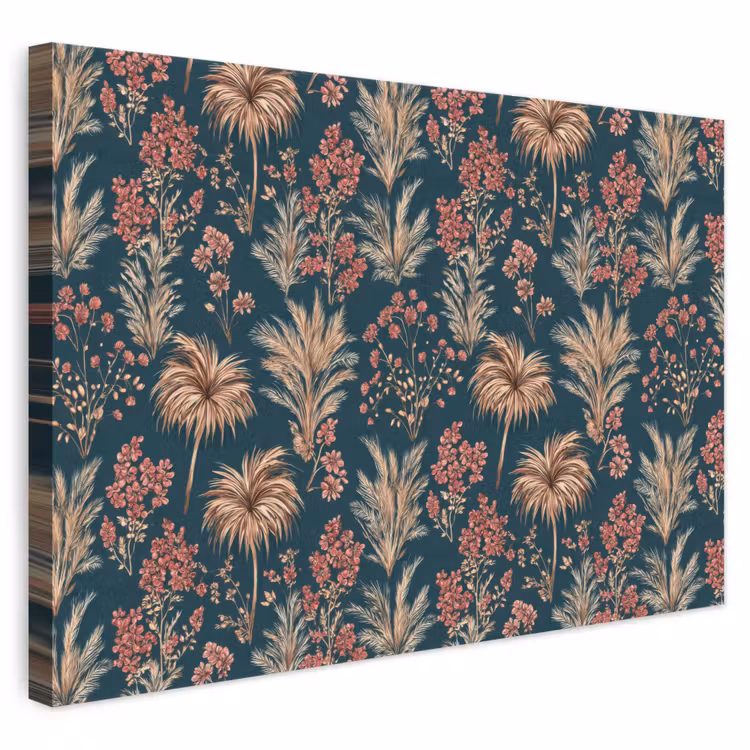 Botanisch - Patroon - Blauw canvas 2cm klein 34 -3d