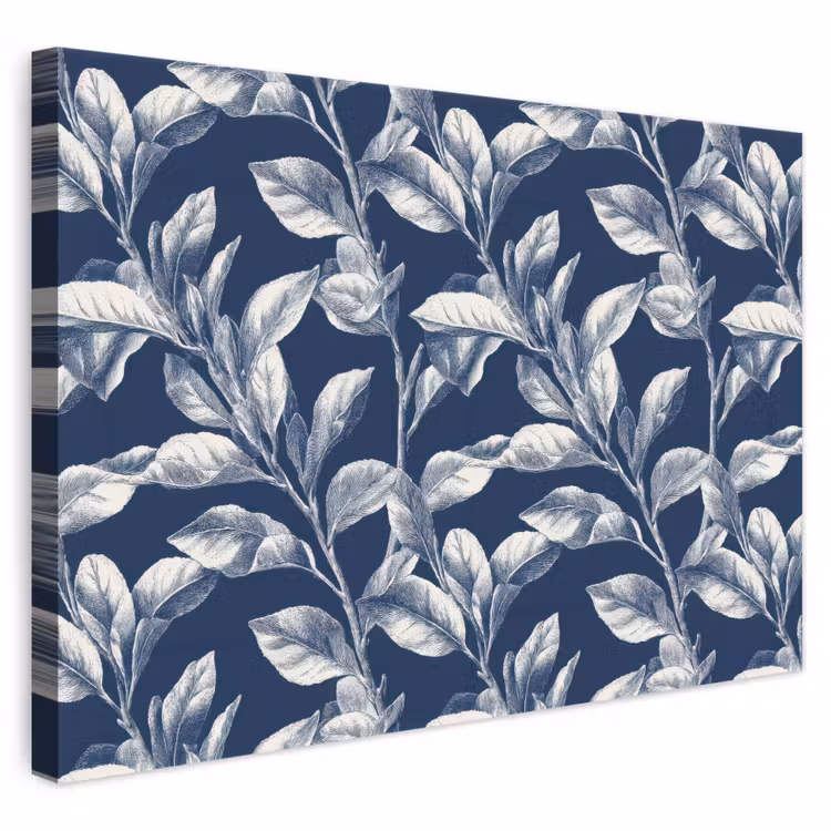 Botanisch - Patroon - Blauw canvas 2cm klein 34 -3d