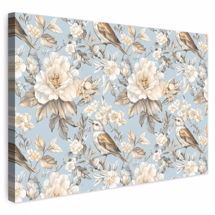 Botanisch - Zangvogel - Blauw canvas 2cm klein 34 -3d